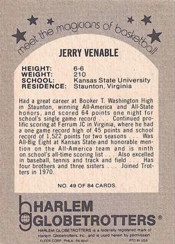 1971 Fleer Harlem Globetrotters #49 Jerry Venable Back