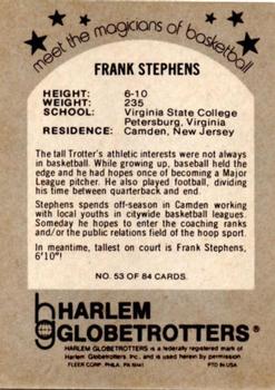 1971 Fleer Harlem Globetrotters #53 Frank Stephens Back