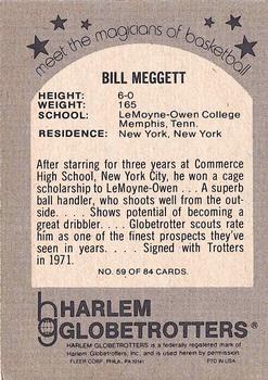 1971 Fleer Harlem Globetrotters #59 Bill Meggett Back