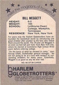 1971 Fleer Harlem Globetrotters #60 Bill Meggett Back