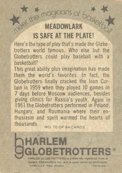 1971 Fleer Harlem Globetrotters #70 Meadowlark is Safe at the Plate! Back
