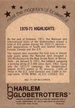 1971 Fleer Harlem Globetrotters #71 1970-71 Highlights Back