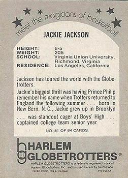 1971 Fleer Harlem Globetrotters #81 Jackie Jackson Back