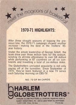 1971 Fleer Harlem Globetrotters #72 1970-71 Highlights Back