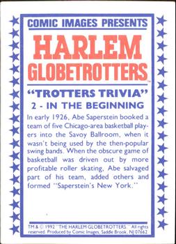 1992 Comic Images Harlem Globetrotters #2 In the Beginning Back