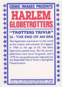 1992 Comic Images Harlem Globetrotters #26 The End of an Era Back