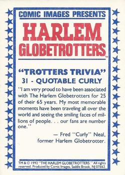 1992 Comic Images Harlem Globetrotters #31 Quotable Curly Back