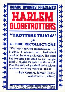 1992 Comic Images Harlem Globetrotters #34 Globie Recollections Back