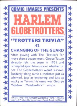 1992 Comic Images Harlem Globetrotters #42 Changing of the Guard Back