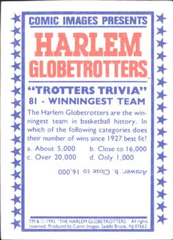 1992 Comic Images Harlem Globetrotters #81 Winningest Team Back