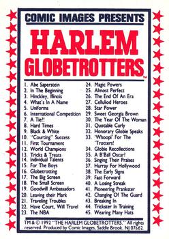 1992 Comic Images Harlem Globetrotters #90 Checklist Front