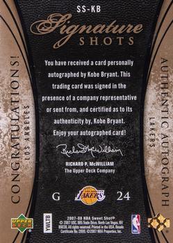 2007-08 Upper Deck Sweet Shot - Signature Shots Black Ink #SS-KB Kobe Bryant Back