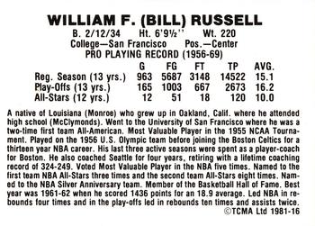 1981 TCMA #16 Bill Russell Back