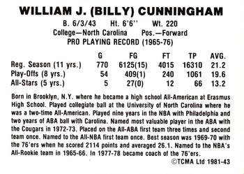 1981 TCMA #43 Billy Cunningham Back