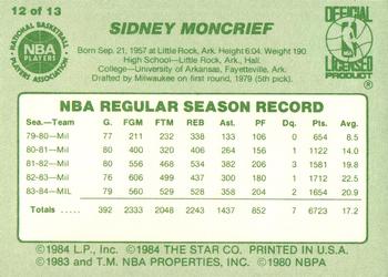 1984-85 Star Milwaukee Bucks Card Night #12 Sidney Moncrief Back