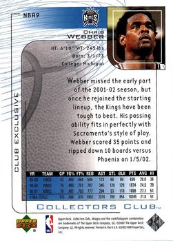 2001-02 Upper Deck Club Exclusive #NBA9 Chris Webber Back