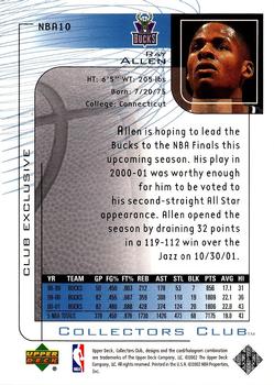 2001-02 Upper Deck Club Exclusive #NBA10 Ray Allen Back
