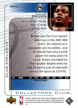 2001-02 Upper Deck Club Exclusive #NBA11 Kwame Brown Back