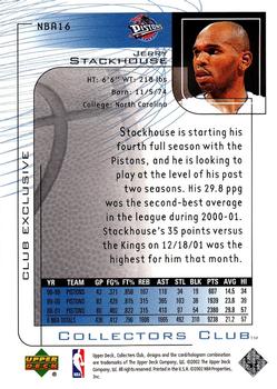 2001-02 Upper Deck Club Exclusive #NBA16 Jerry Stackhouse Back