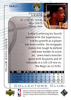 2001-02 Upper Deck Club Exclusive #NBA17 Rashard Lewis Back