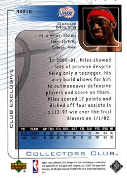 2001-02 Upper Deck Club Exclusive #NBA18 Darius Miles Back