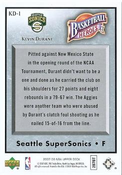 2007-08 Upper Deck - Basketball Heroes: Kevin Durant #KD-1 Kevin Durant Back