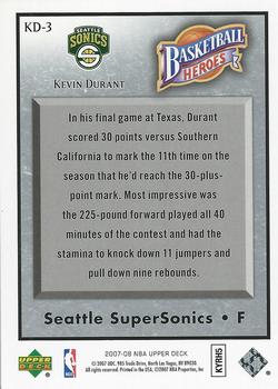 2007-08 Upper Deck - Basketball Heroes: Kevin Durant #KD-3 Kevin Durant Back