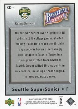 2007-08 Upper Deck - Basketball Heroes: Kevin Durant #KD-4 Kevin Durant Back
