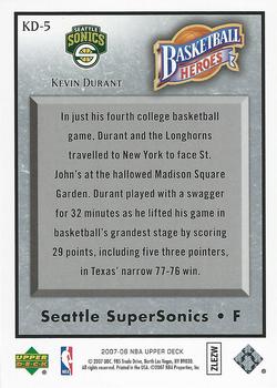 2007-08 Upper Deck - Basketball Heroes: Kevin Durant #KD-5 Kevin Durant Back