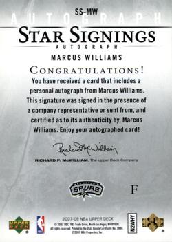 2007-08 Upper Deck - Star Signings #SS-MW Marcus Williams Back