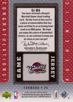 2007-08 Upper Deck - UD Game Jersey #GJ-MA Donyell Marshall Back