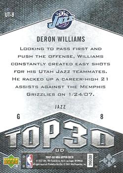 2007-08 Upper Deck - UD Top 30 #UT-8 Deron Williams Back