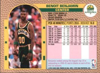 1992-93 Fleer Tony's Pizza #NNO Benoit Benjamin Back
