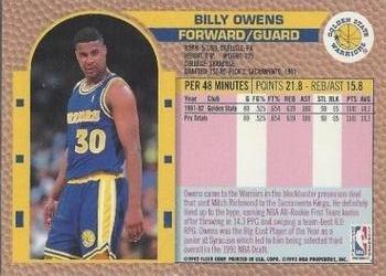 1992-93 Fleer Tony's Pizza #NNO Billy Owens Back