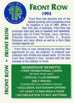 1992 Front Row Dream Picks #NNO Collector's Club Membership Front