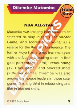 1992 Front Row Dream Picks #9 Dikembe Mutombo Back