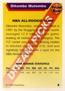 1992 Front Row Dream Picks - Gold #8 Dikembe Mutombo Back
