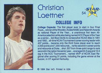 1993-94 Star #54 Christian Laettner Back