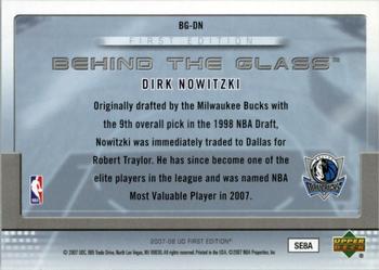 2007-08 Upper Deck First Edition - Behind the Glass #BG-DN Dirk Nowitzki Back