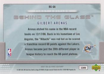2007-08 Upper Deck First Edition - Behind the Glass #BG-GA Gilbert Arenas Back