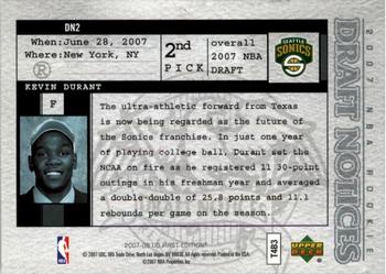 2007-08 Upper Deck First Edition - Draft Notices #DN2 Kevin Durant Back