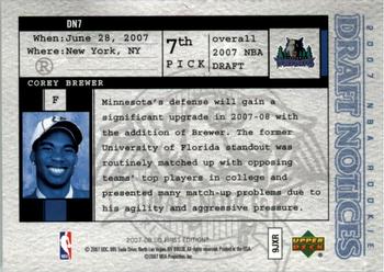 2007-08 Upper Deck First Edition - Draft Notices #DN7 Corey Brewer Back