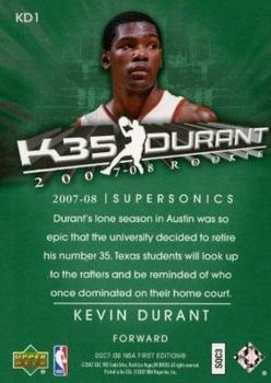2007-08 Upper Deck First Edition - Kevin Durant Exclusive #KD1 Kevin Durant Back