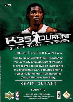 2007-08 Upper Deck First Edition - Kevin Durant Exclusive #KD3 Kevin Durant Back