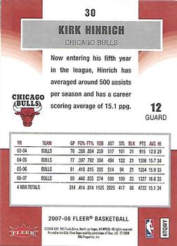 2007-08 Fleer #30 Kirk Hinrich Back