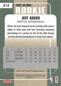 2007-08 Fleer #214 Jeff Green Back