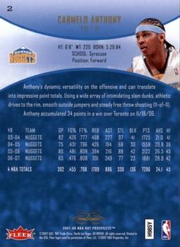 2007-08 Fleer Hot Prospects #2 Carmelo Anthony Back