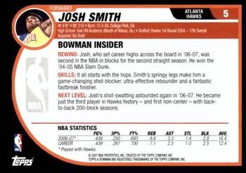2007-08 Bowman - Chrome #5 Josh Smith Back