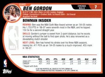 2007-08 Bowman - Chrome #7 Ben Gordon Back
