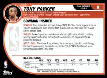 2007-08 Bowman - Chrome #9 Tony Parker Back